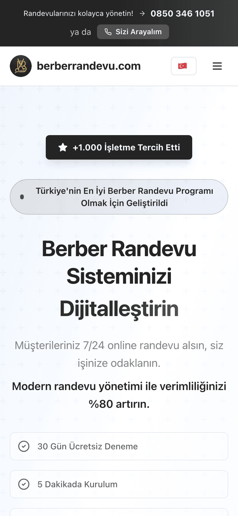 BerberRandevu mobil görünümü
