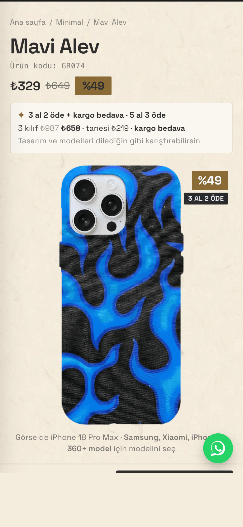 GrafitCase ürün sayfası mobil görünümü