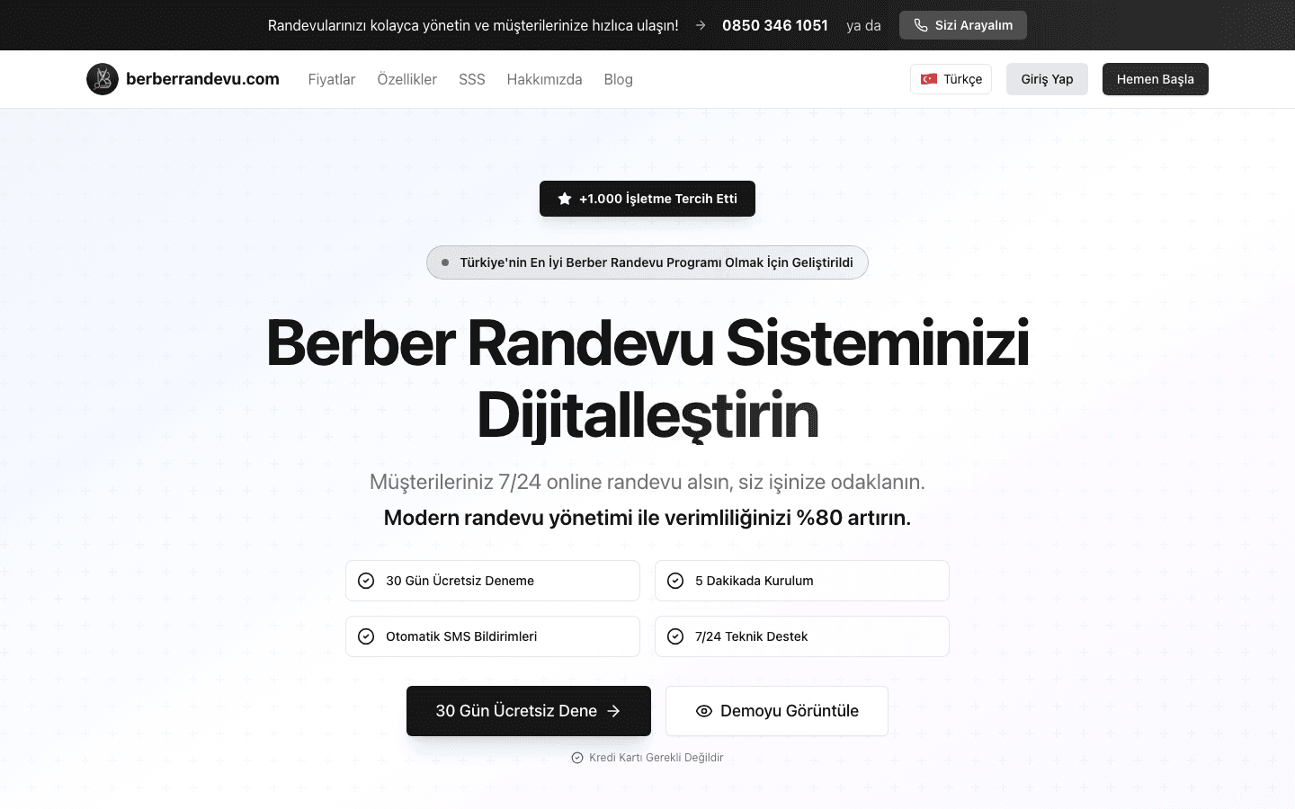 BerberRandevu randevu sistemi ana sayfası